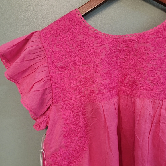 J. Marie Pink Embroidered Women's Peplum Top Womens Size MD New Farmhouse - Picture 9 of 11